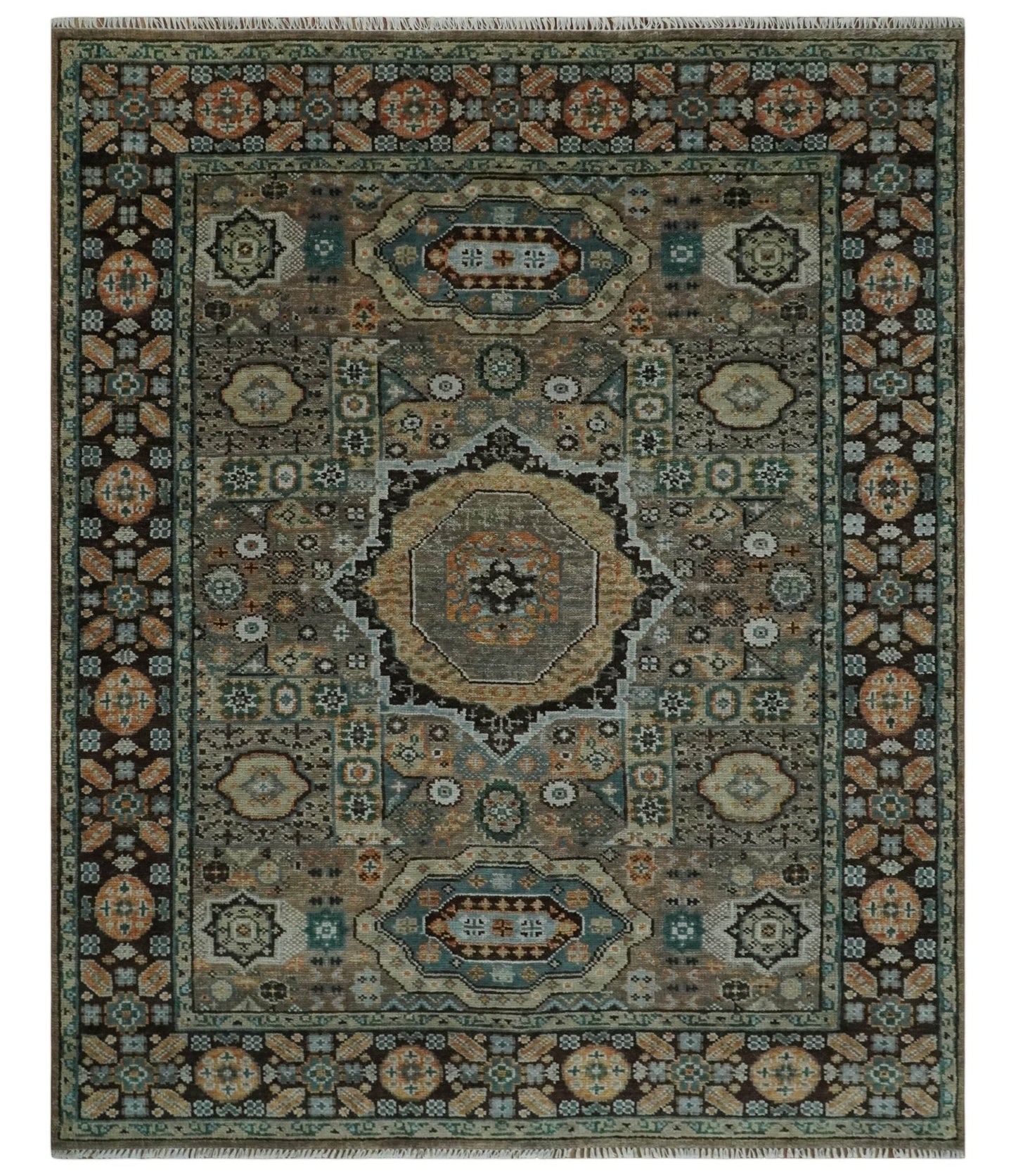 Custom Made Hand Knotted Brown, Black and Silver Traditional Wool Rug
