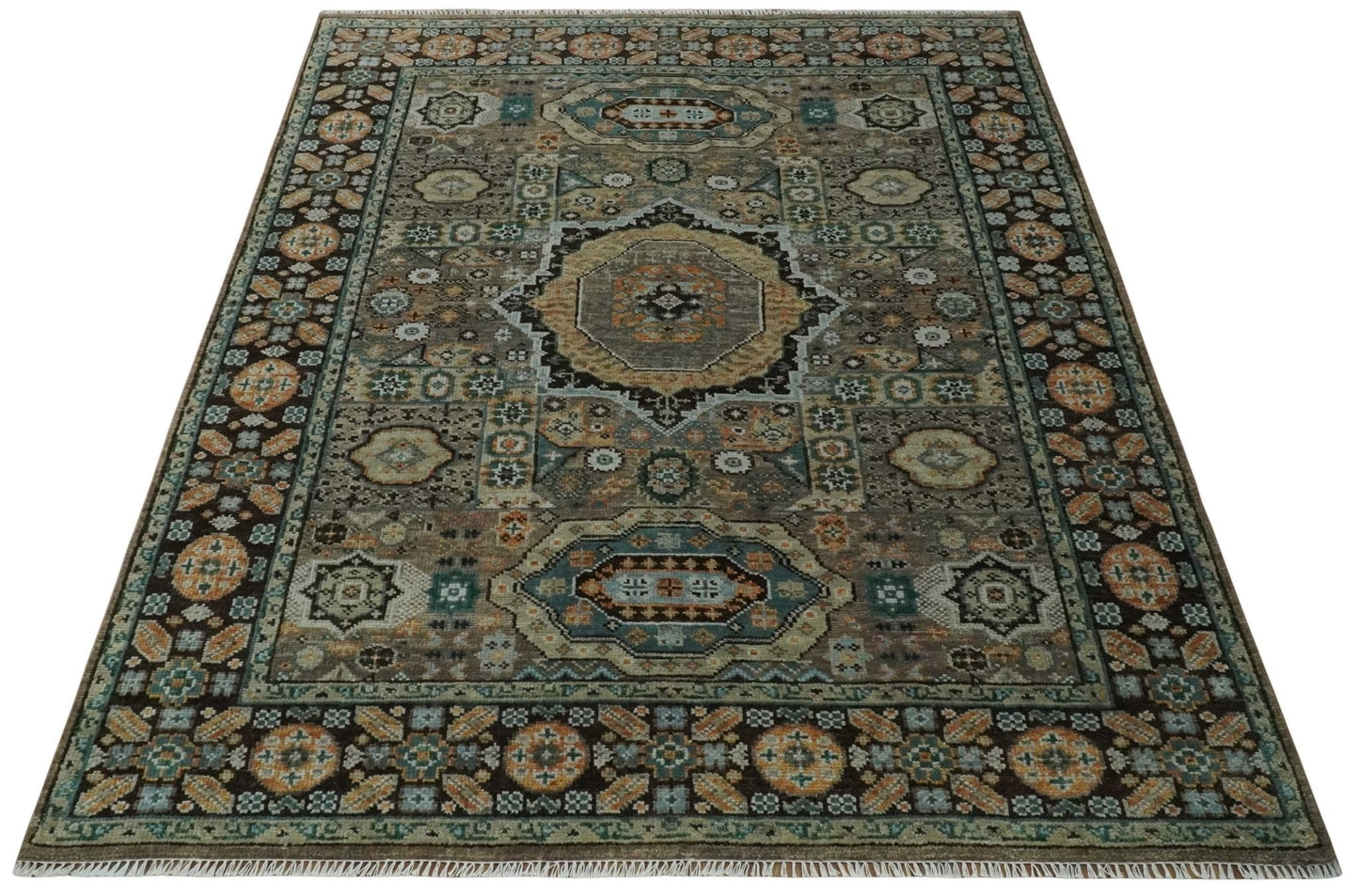 Custom Made Hand Knotted Brown, Black and Silver Traditional Wool Rug