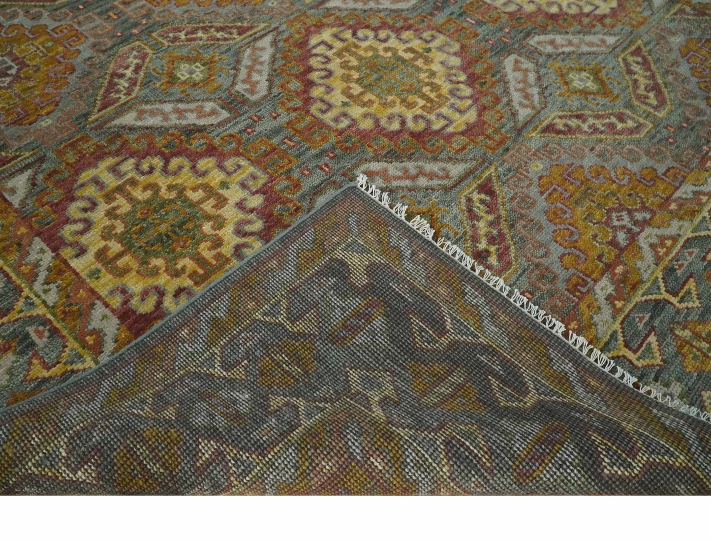 Custom Made Hand Knotted Gold and Gray Multi Size Oriental Traditional Wool Area Rug