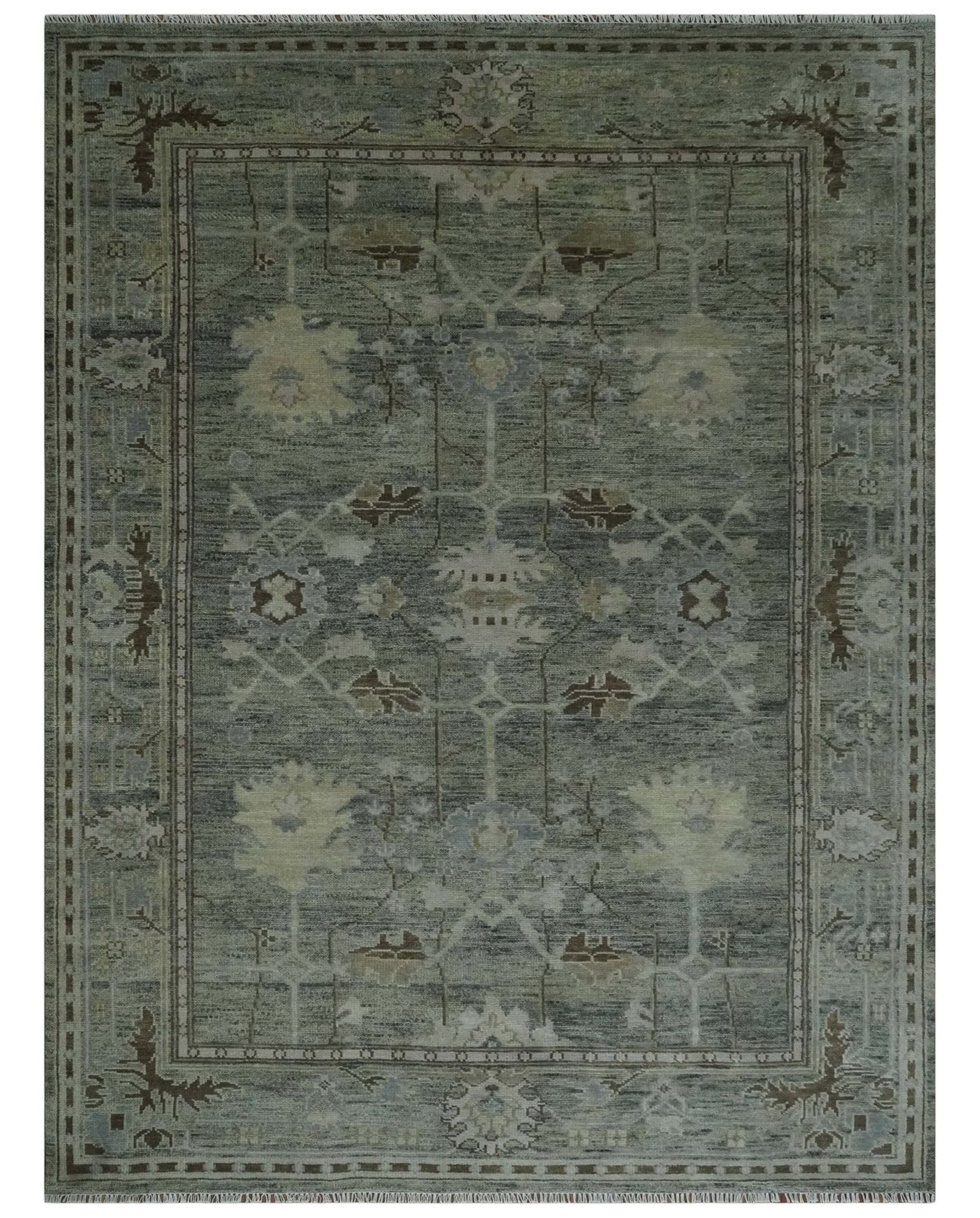 Custom Made Hand Knotted Gray and Brown Oriental Oushak Multi Size Traditional Wool Areaa Rug