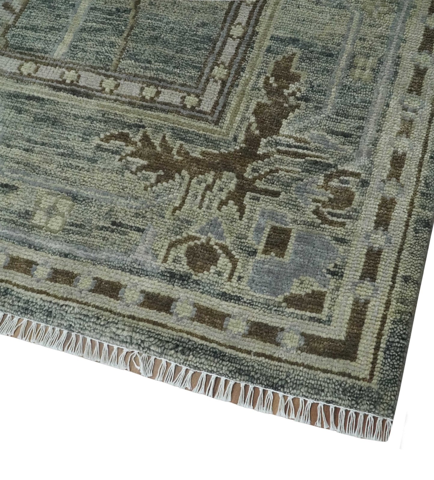 Custom Made Hand Knotted Gray and Brown Oriental Oushak Multi Size Traditional Wool Areaa Rug