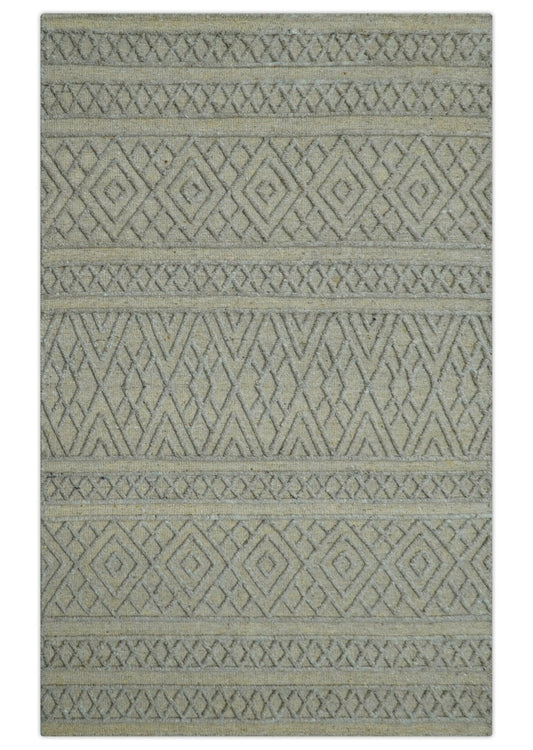 Custom Made Hand Knotted Modern Contemporary Gray Wool Area Rug