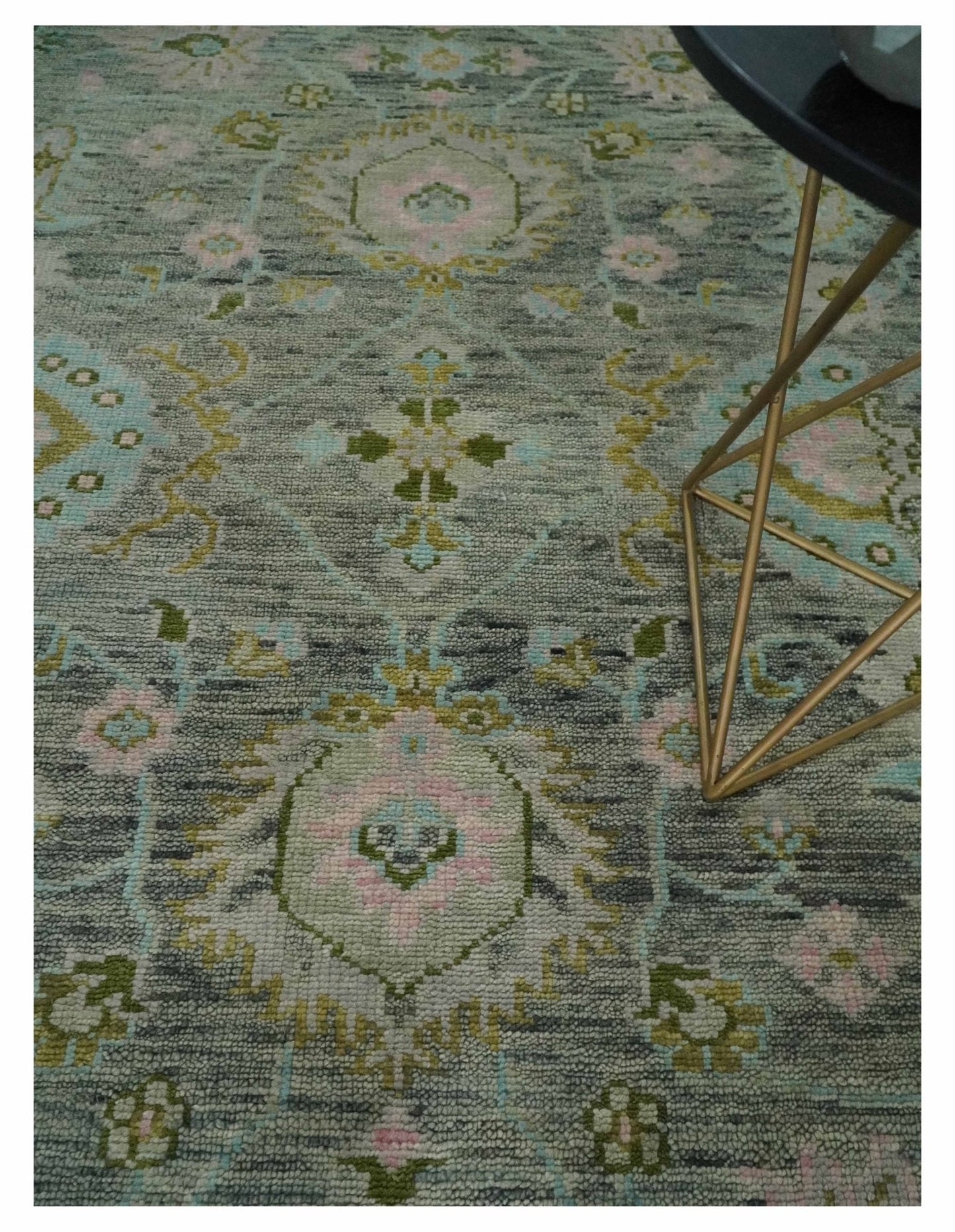 Custom Made Hand Knotted Moss Green Gray and Green Oriental Oushak Multi Size Traditional Wool Area Rug
