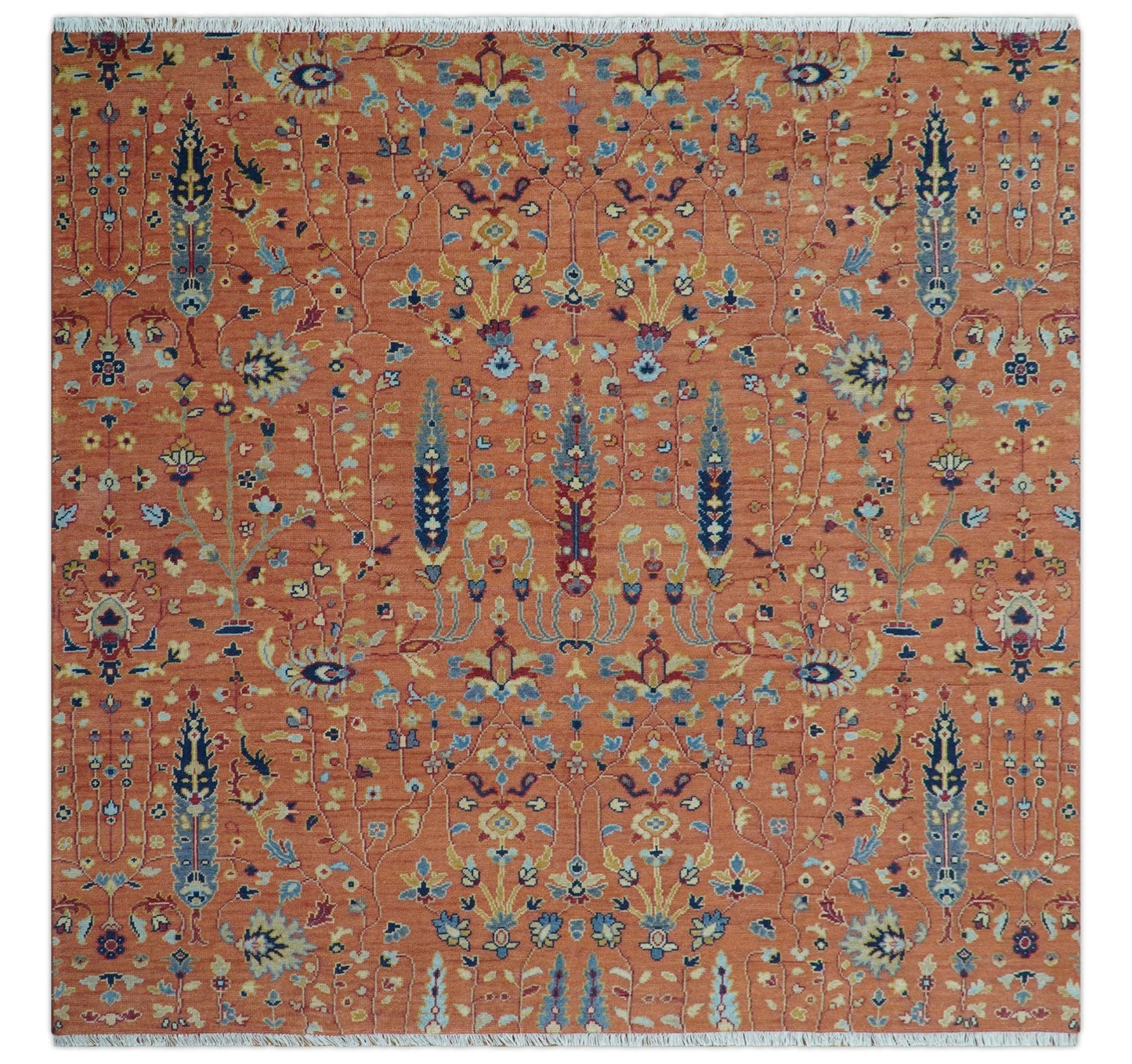 custom Made Hand Knotted Rust and Beige Traditional Turkish Knot Oushak Wool Rug