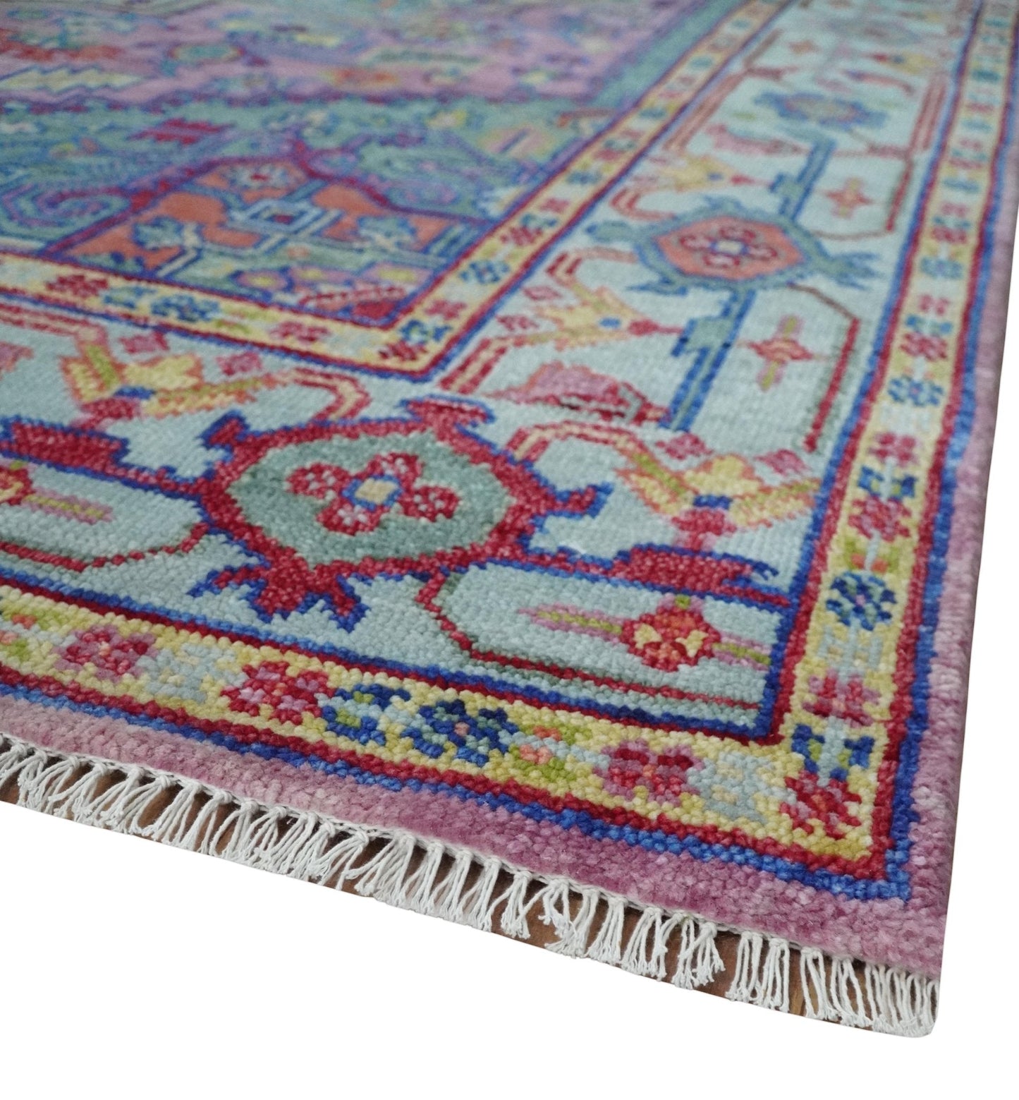 Custom Made Hand Knotted Silver, Purple and Green Traditional Wool Area Rug