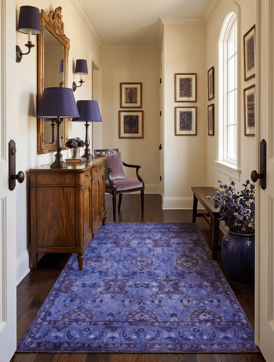 Custom Made Hand Tufted Blue Traditional Style Overdyed Wool Area Rug