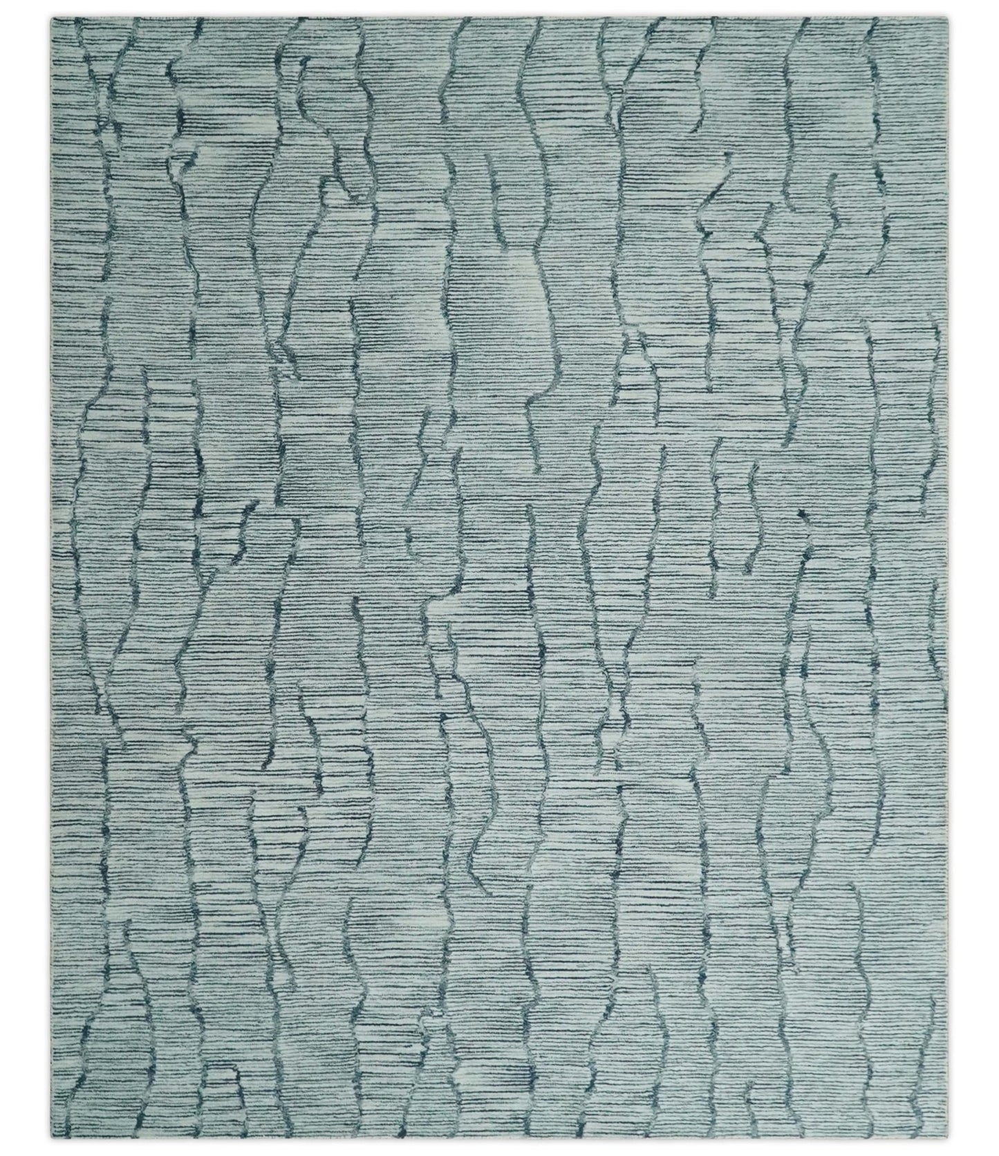 Custom Made Hand Tufted Multi Size Woolen Modern Ivory and Blue Area Rug