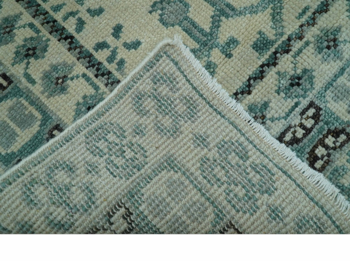 Custom Made Ivory And Gray Turkish Khotan Design Hand Knotted Wool Rug