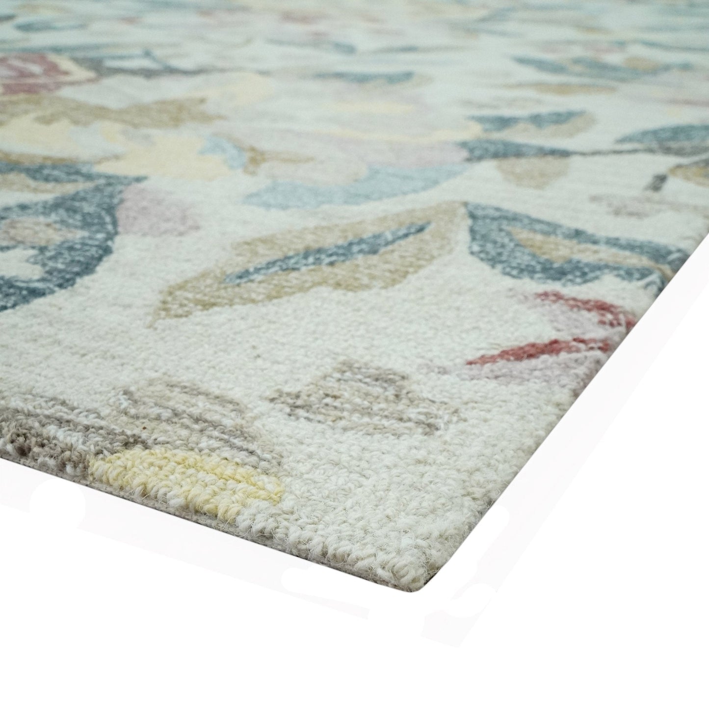 Custom Made Ivory, Charcoal and Olive Floral Design Colorful Hand Tufted wool rug