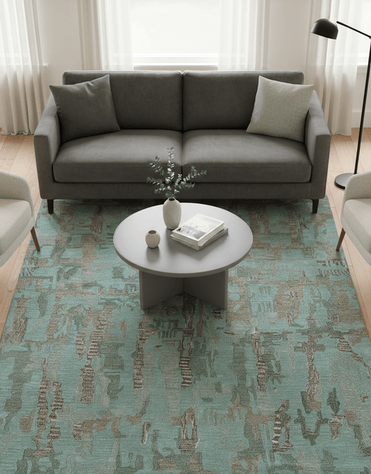 Custom Made Modern Abstract Blue Hand Tufted Wool Area Rug