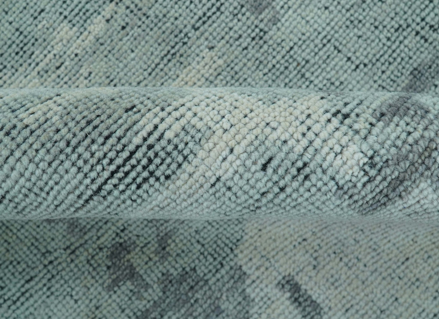 Custom Made Modern Abstract Design Blue And Gray Hand Knotted Wool Area Rug
