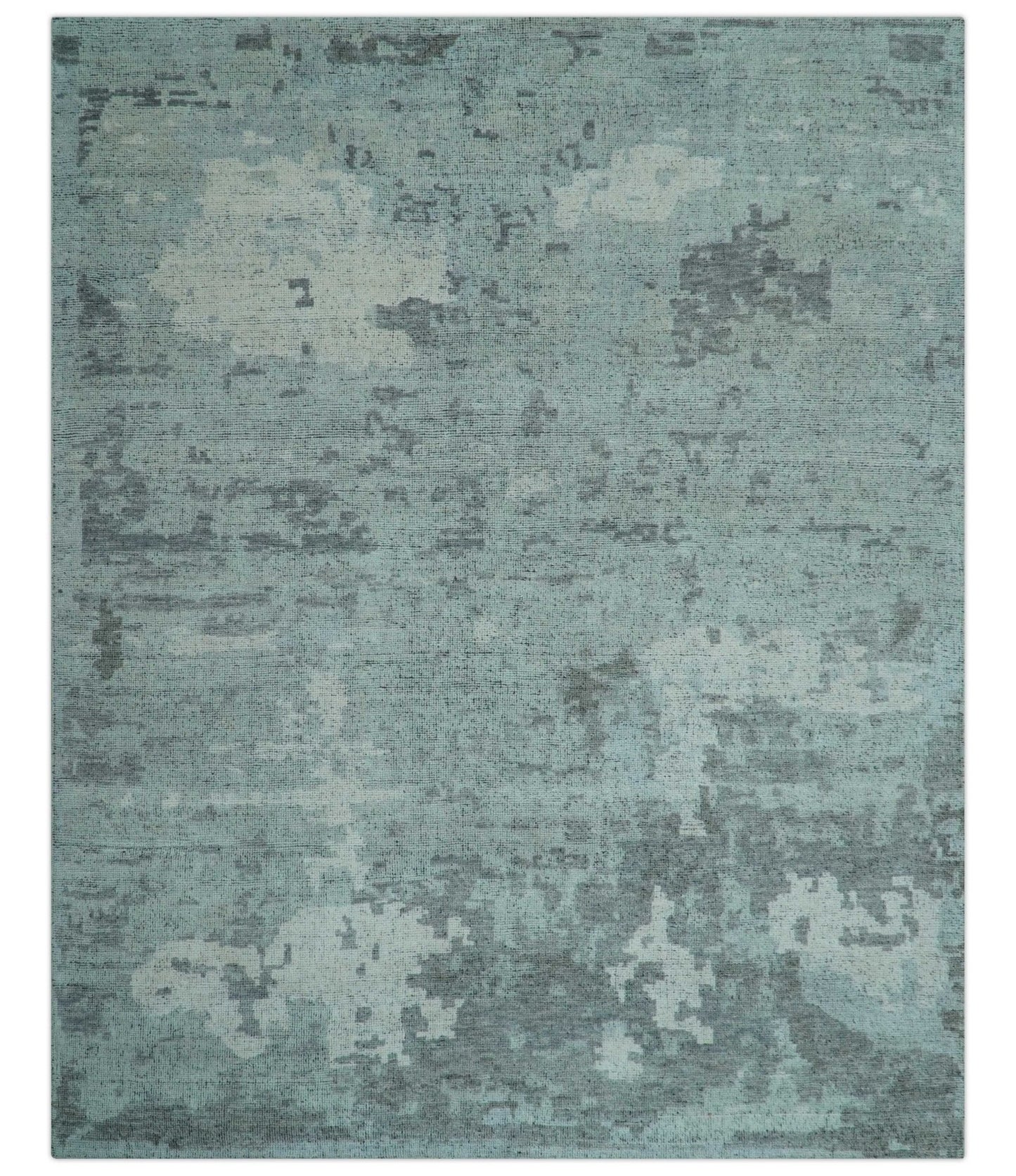 Custom Made Modern Abstract Design Blue And Gray Hand Knotted Wool Area Rug