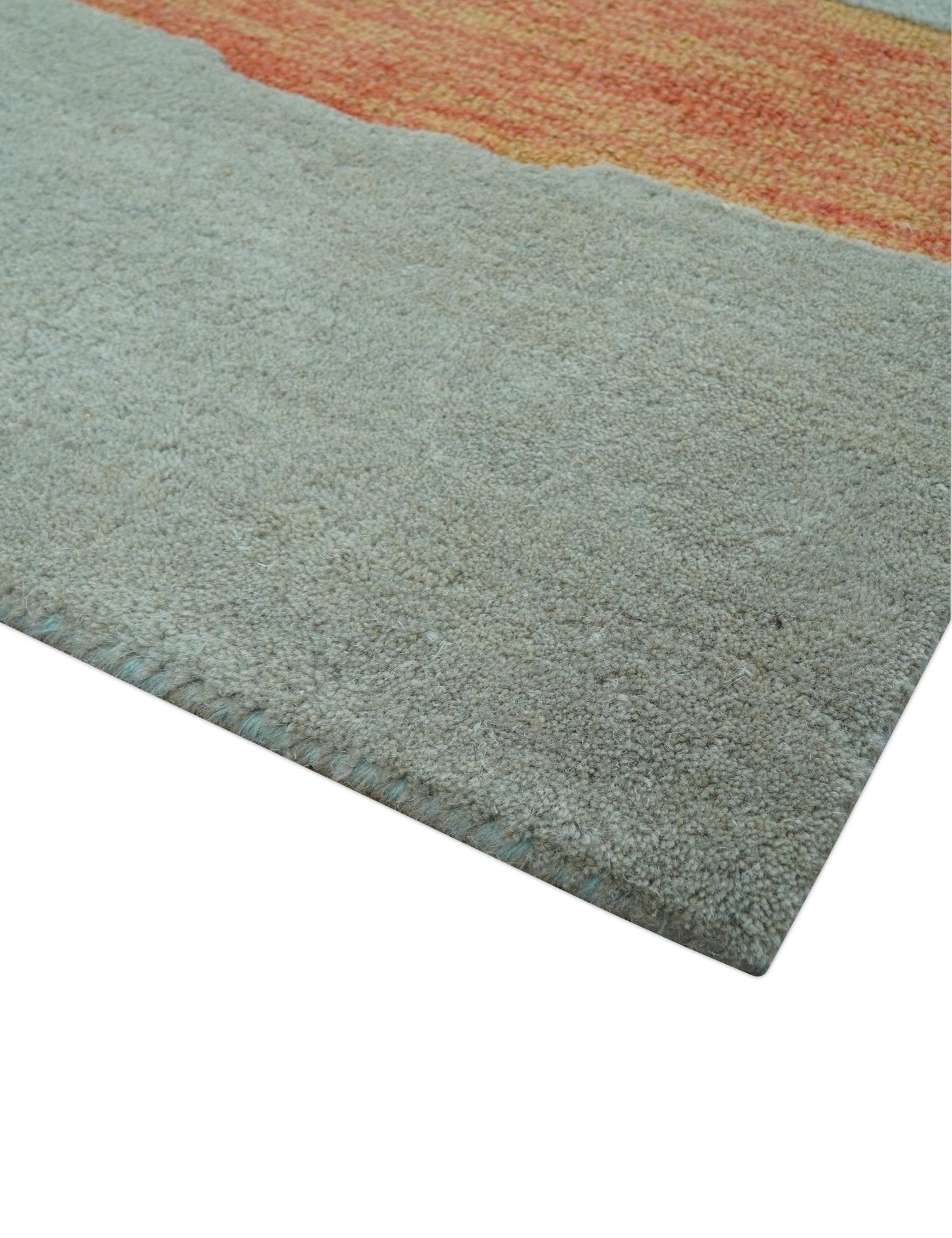 Custom Made Modern Abstract Gray And Blue Hand Tufted Wool Area Rug