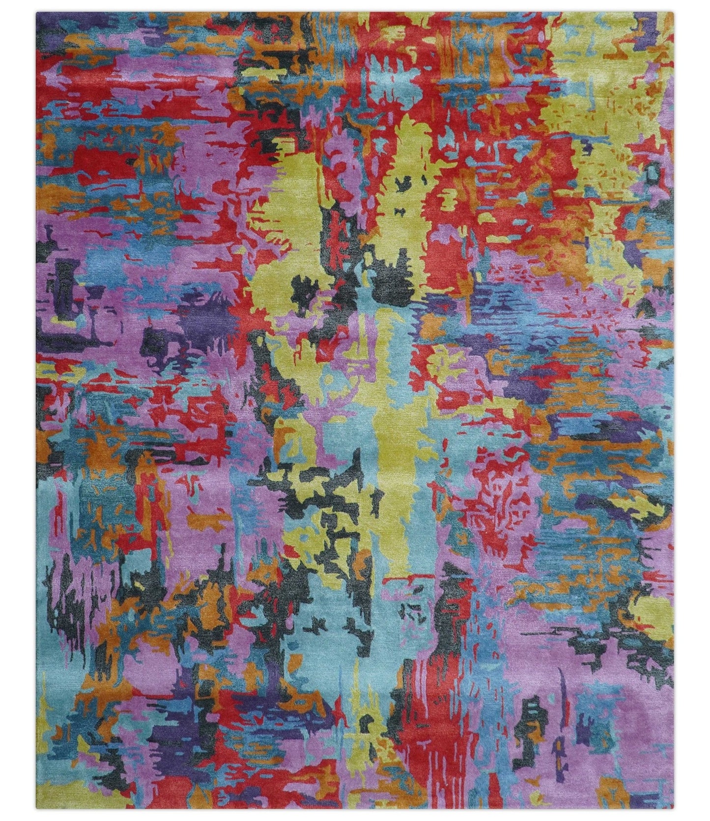 Custom Made Modern Abstract Multi-color Hand Tufted Wool-Art Silk Rug
