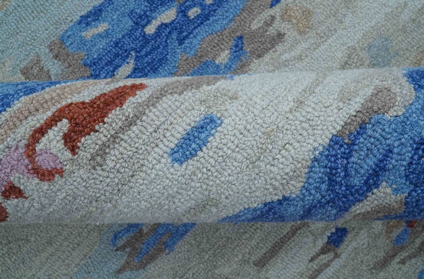 Custom Made Modern Abstract Silver And Blue Hand Tufted Wool  Rug