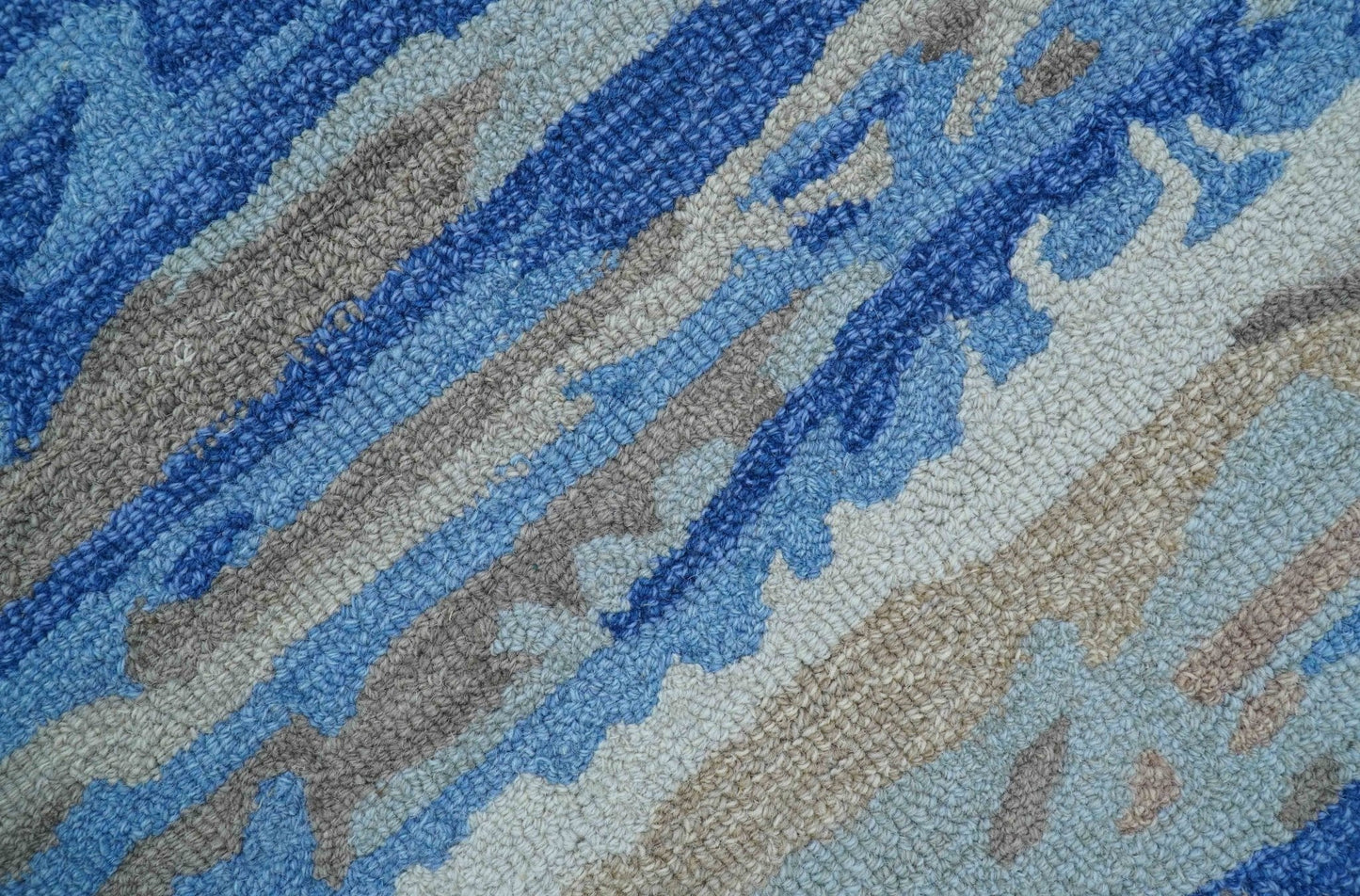 Custom Made Modern Abstract Silver And Blue Hand Tufted Wool  Rug