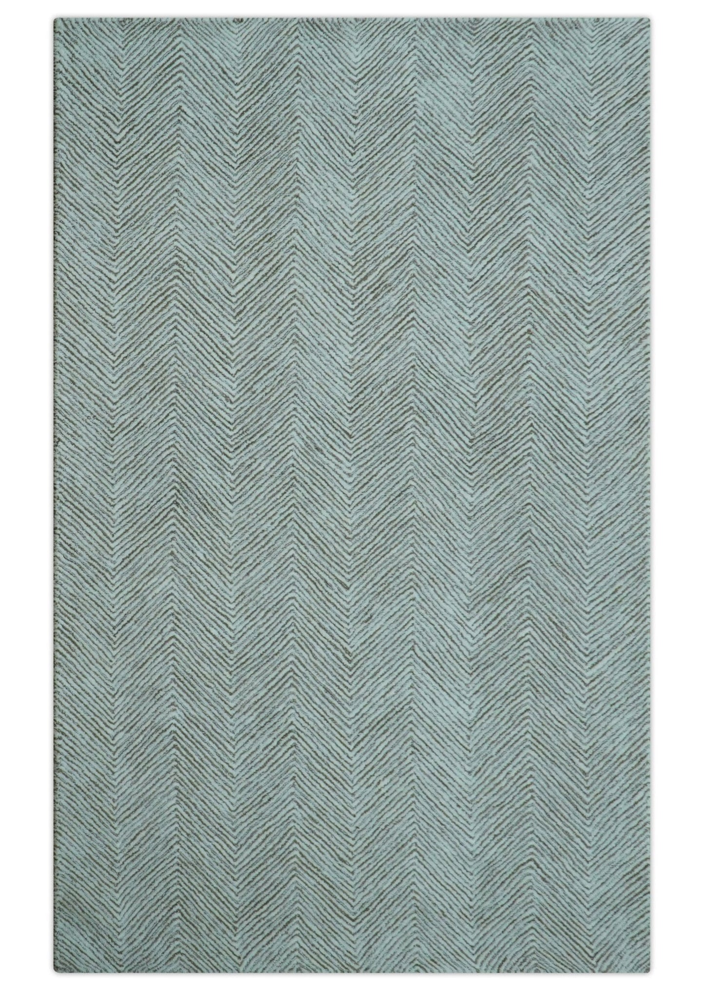 Custom Made Modern Chevron Ivory And Brown Hand Tufted Wool Area Rug