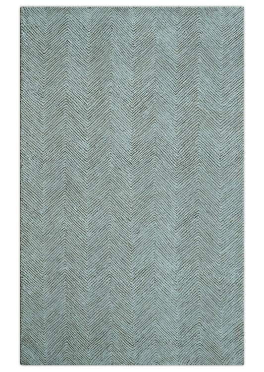Custom Made Modern Chevron Ivory And Brown Hand Tufted Wool Area Rug