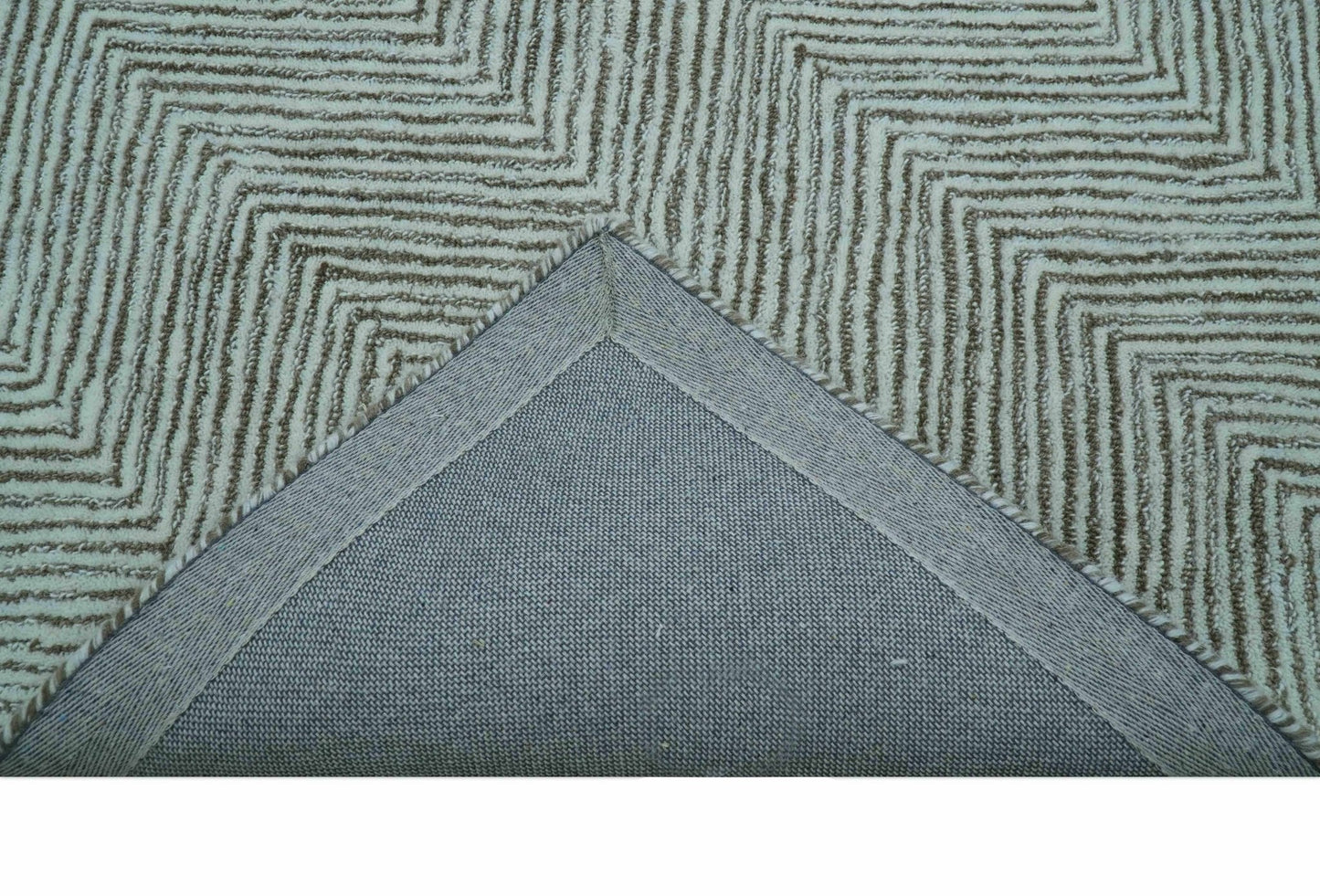 Custom Made Modern Chevron Ivory And Brown Hand Tufted Wool Area Rug