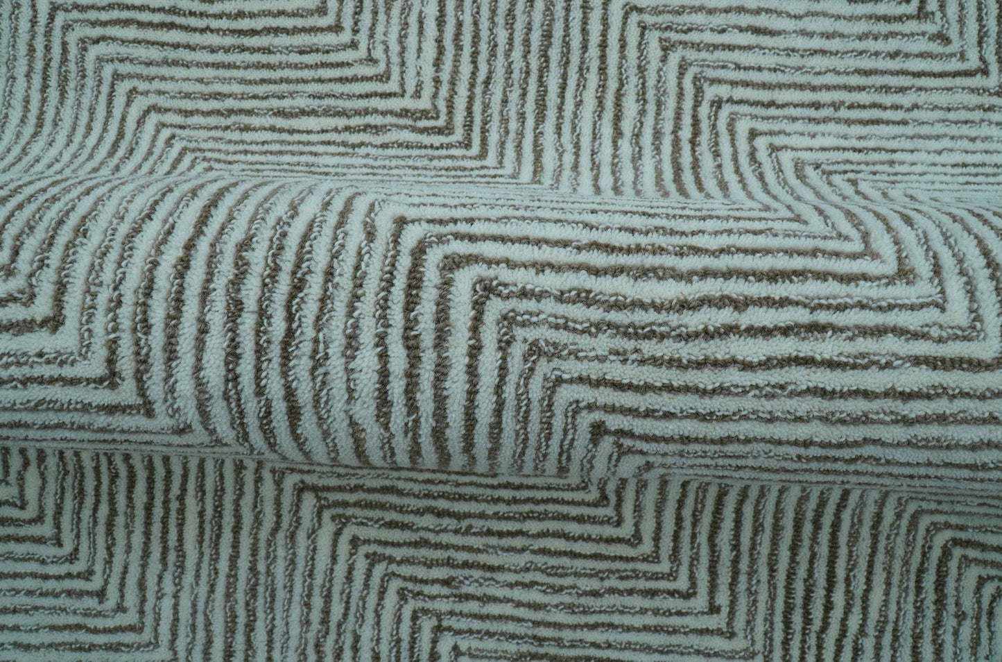 Custom Made Modern Chevron Ivory And Brown Hand Tufted Wool Area Rug