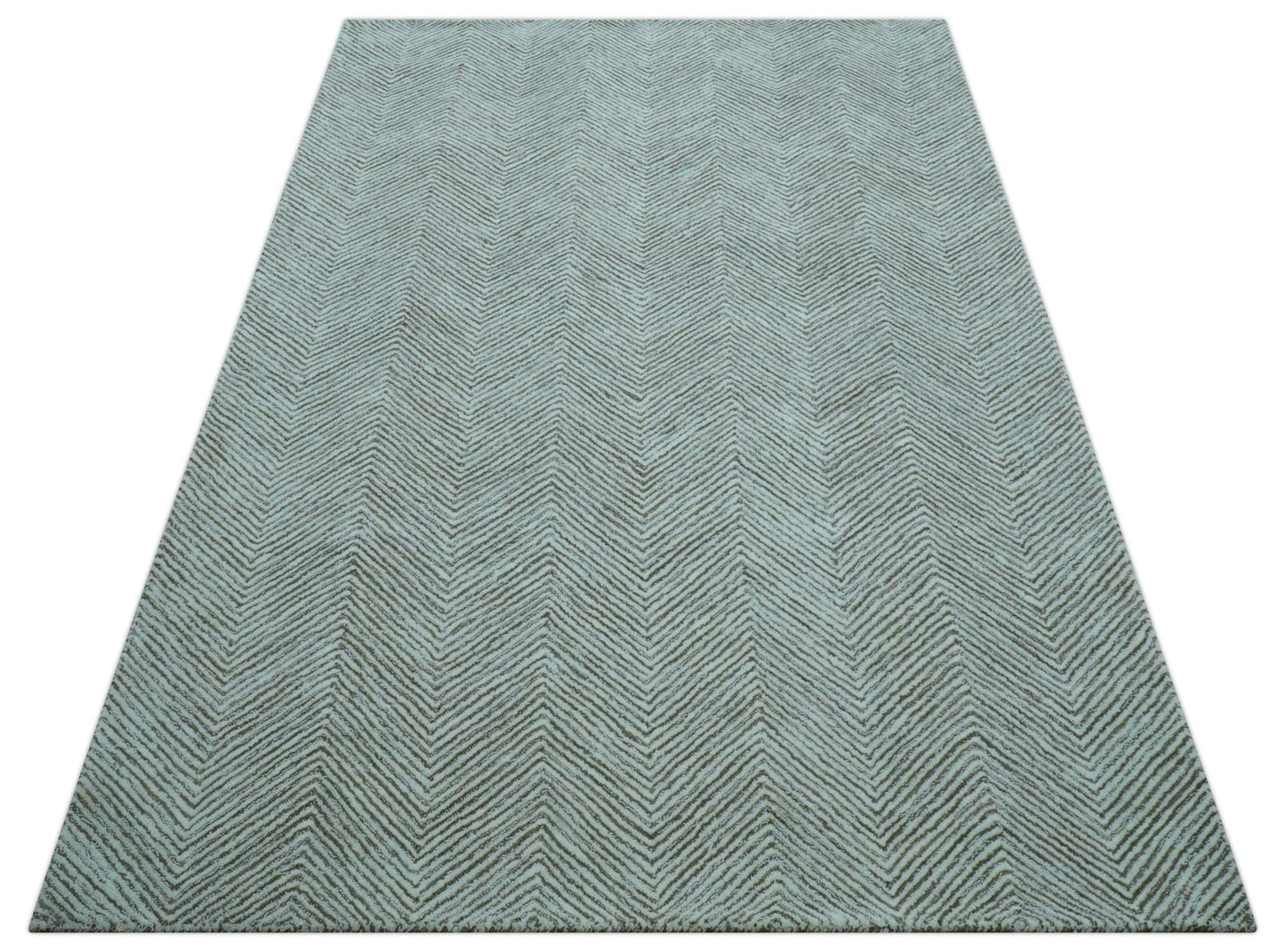 Custom Made Modern Chevron Ivory And Brown Hand Tufted Wool Area Rug