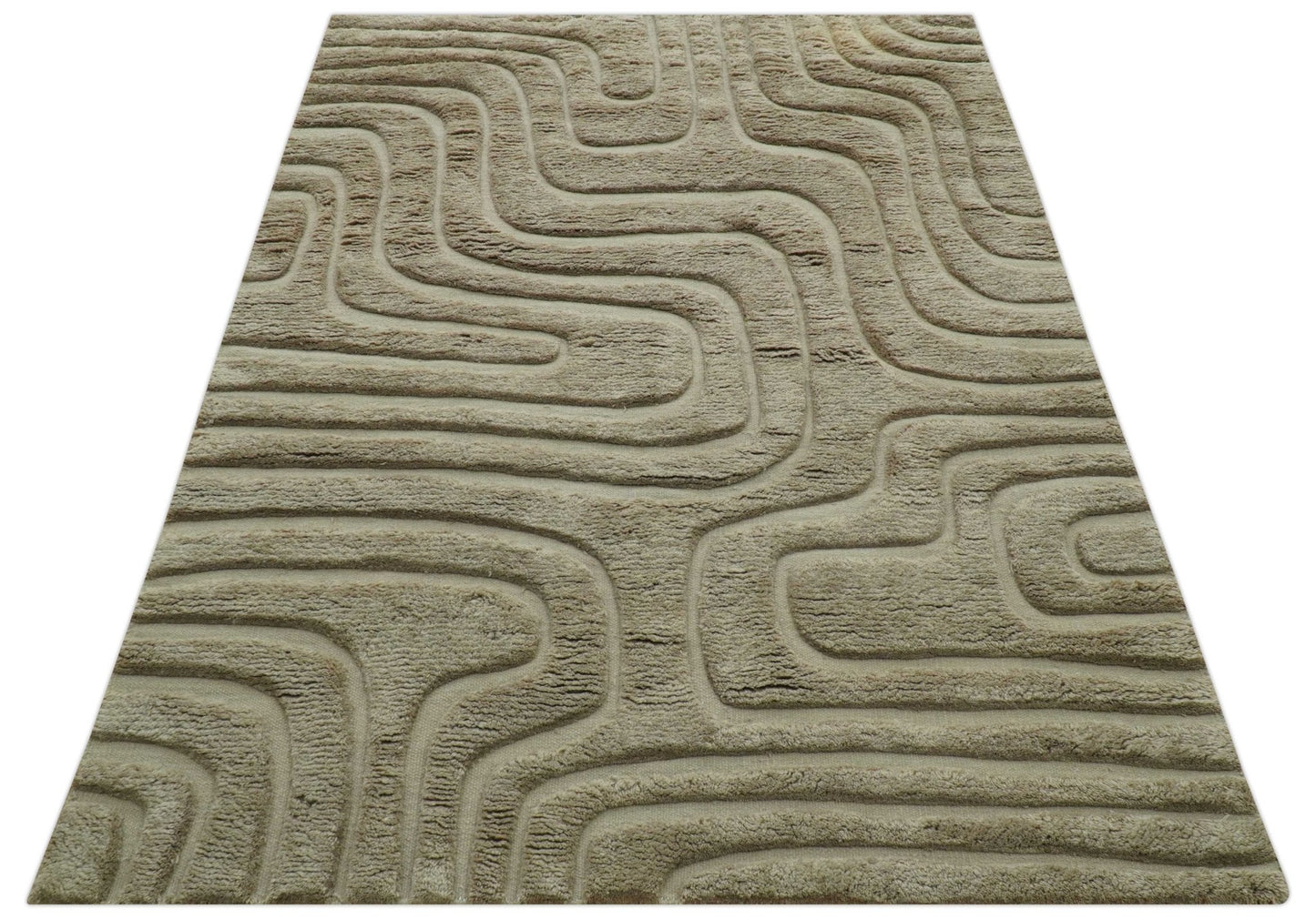 Custom Made Modern Contemporary Beige And Gray Hand Knotted Wool Rug