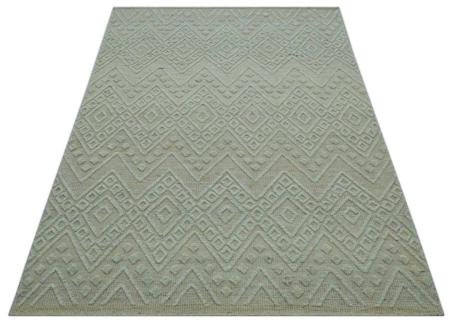 Custom Made Modern Contemporary Beige Hand Knotted Wool Area Rug