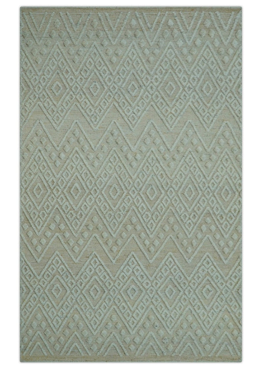 Custom Made Modern Contemporary Beige Hand Knotted Wool Area Rug