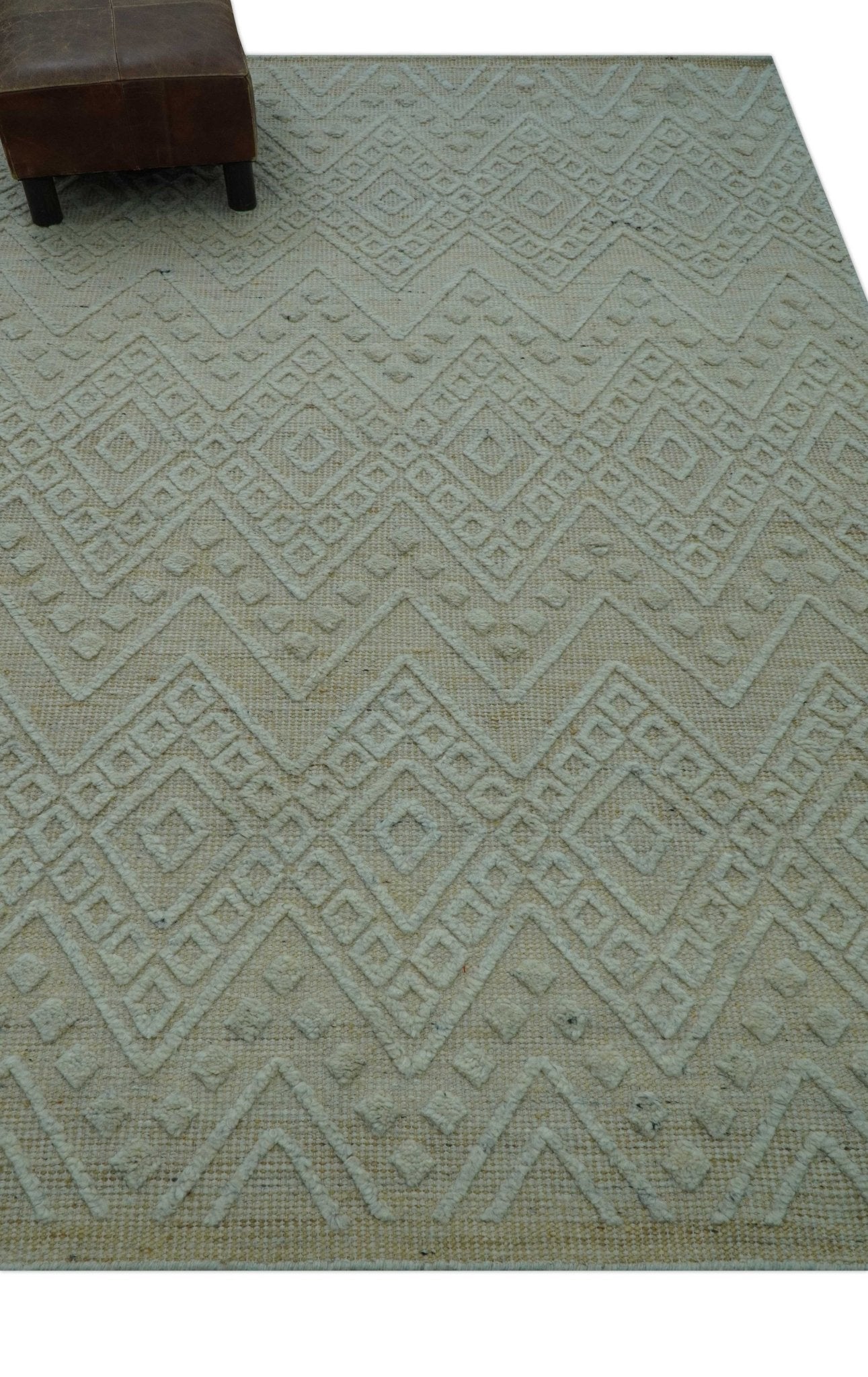 Custom Made Modern Contemporary Beige Hand Knotted Wool Area Rug