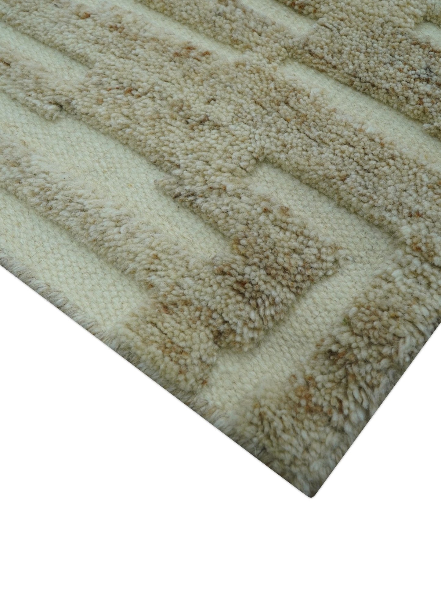 Custom Made Modern Contemporary Beige Hand Knotted Wool Area Rug