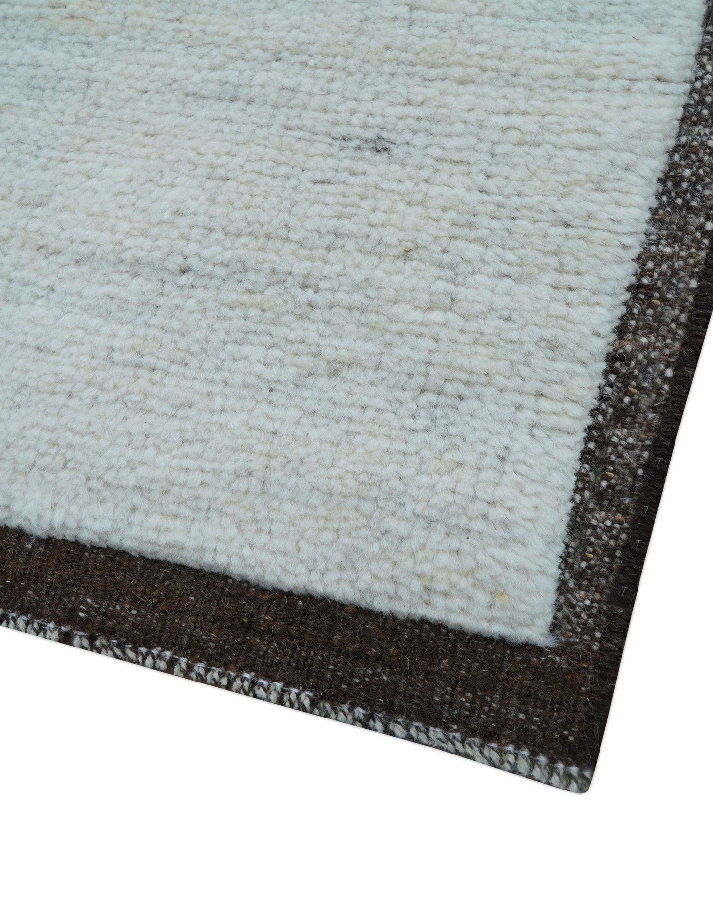 Custom Made Modern Contemporary White and Brown Hand Knotted Wool Rug