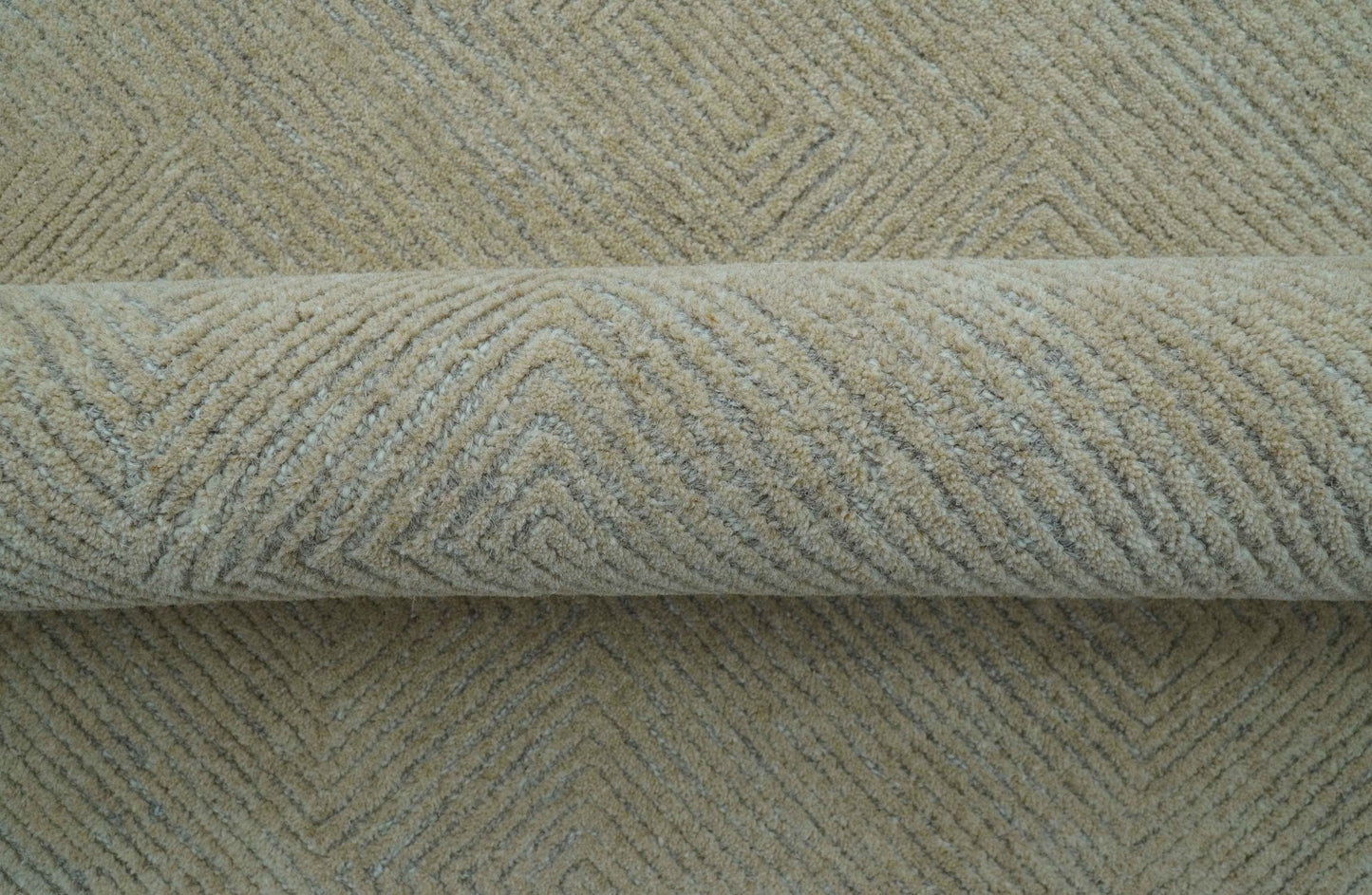 Custom Made Modern Geometrical Beige and Silver Hand Tufted Natural Wool Area Rug