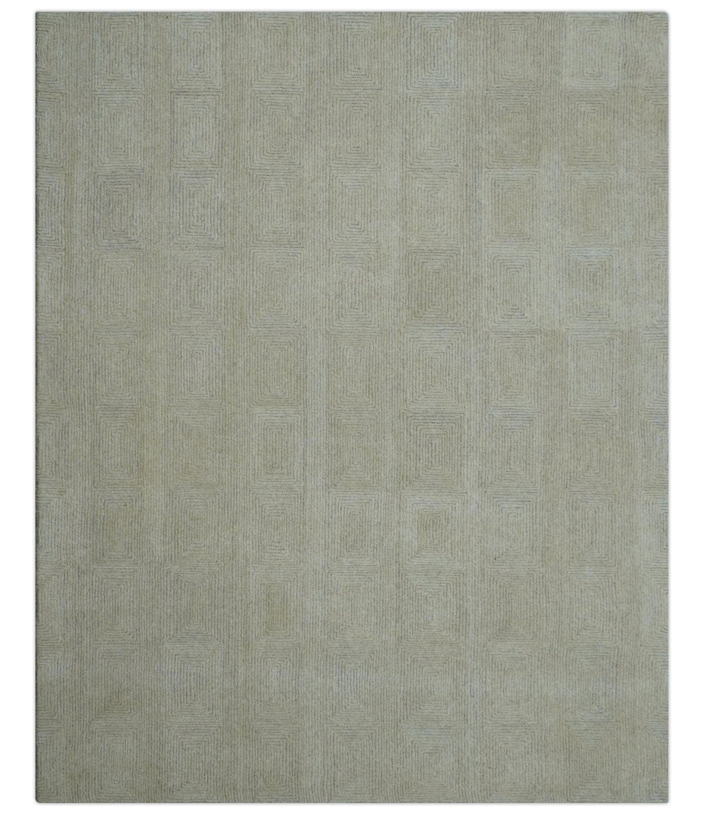 Custom Made Modern Geometrical Beige and Silver Hand Tufted Natural Wool Area Rug