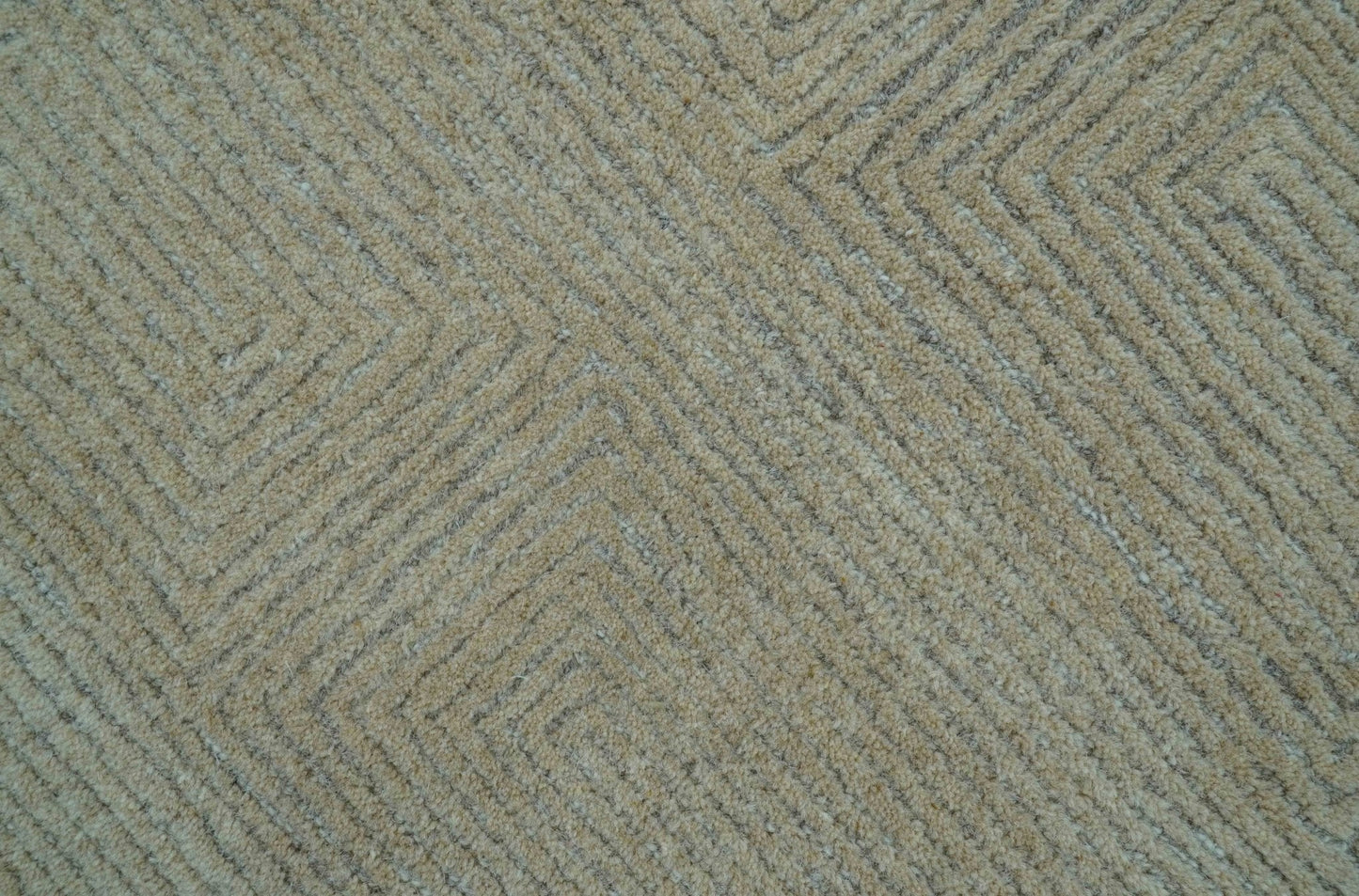 Custom Made Modern Geometrical Beige and Silver Hand Tufted Natural Wool Area Rug