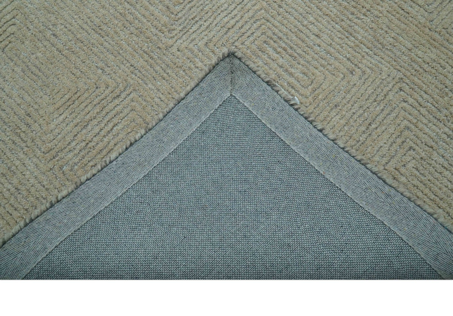 Custom Made Modern Geometrical Beige and Silver Hand Tufted Natural Wool Area Rug