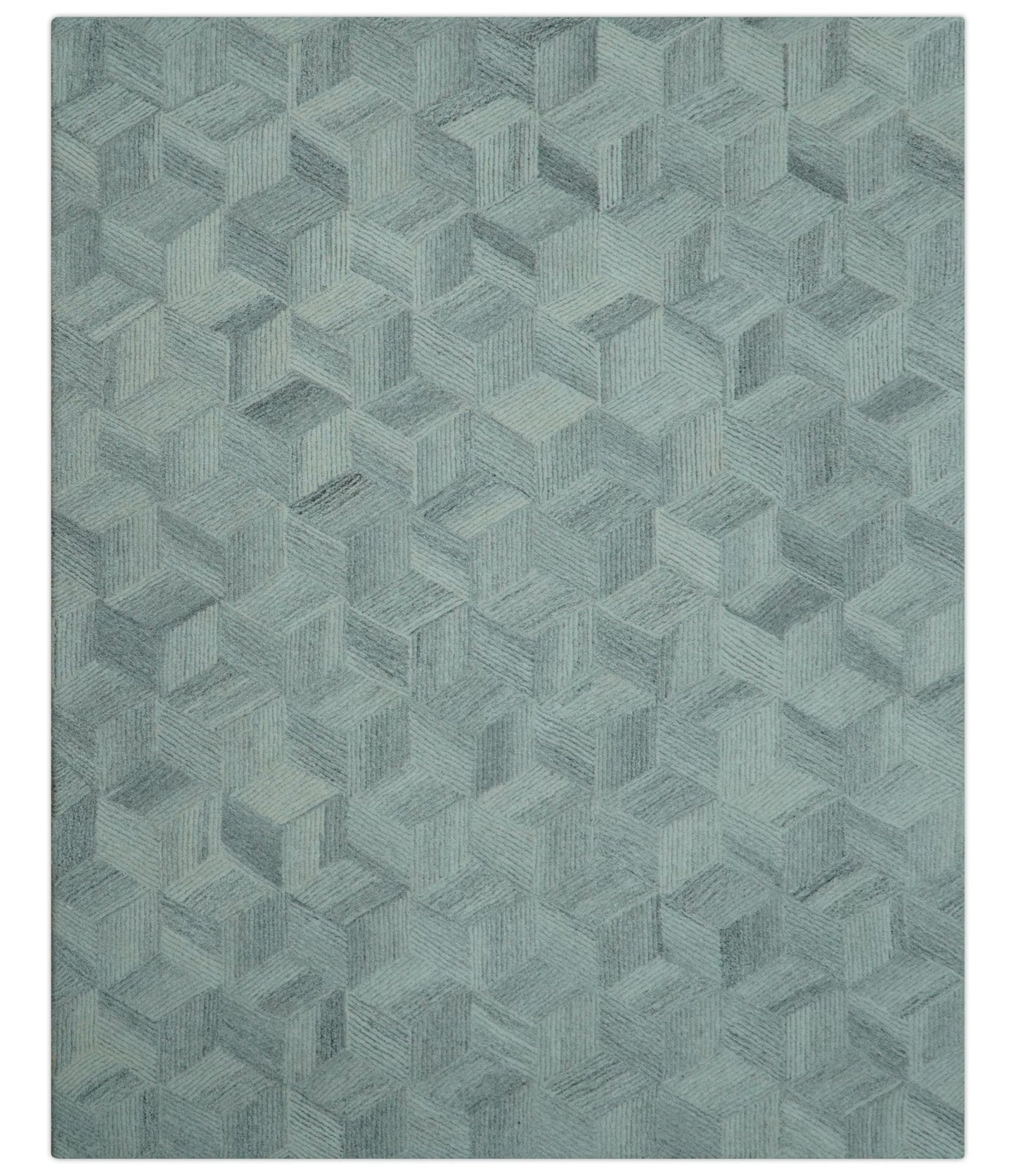 Custom Made Modern Geometrical Gray Hand Tufted Natural Wool Area Rug