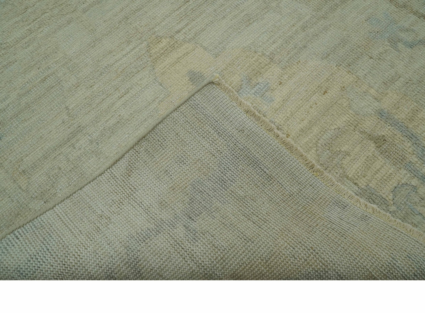 Custom Made Modern Ikat Design Beige And Blue Hand Knotted Wool Area Rug
