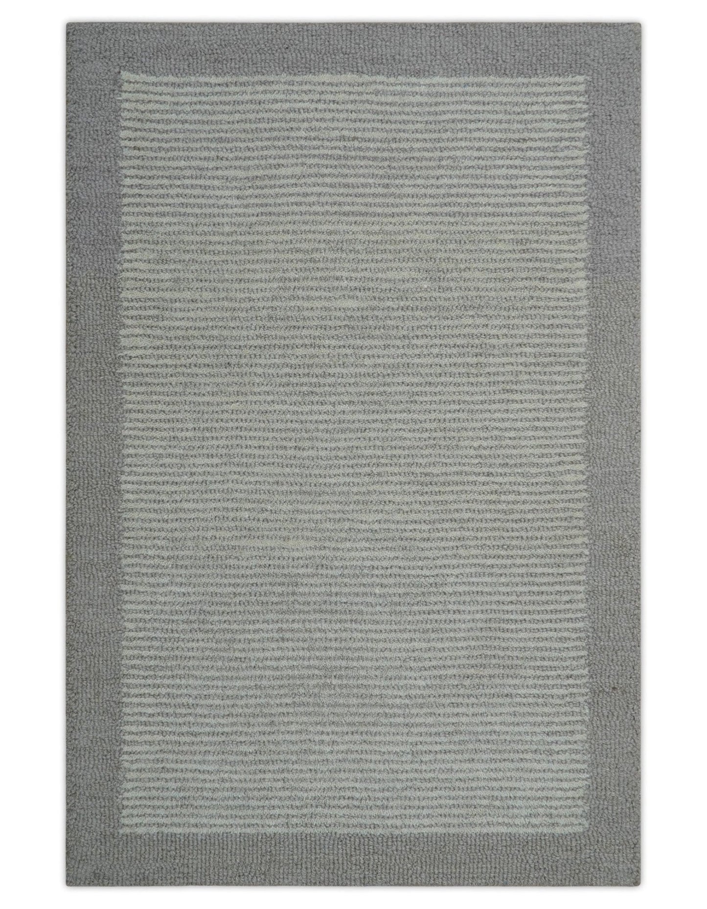 Custom Made Modern Solid Design Gray Hand Tufted Wool Rug
