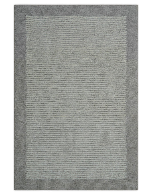 Custom Made Modern Solid Design Gray Hand Tufted Wool Rug