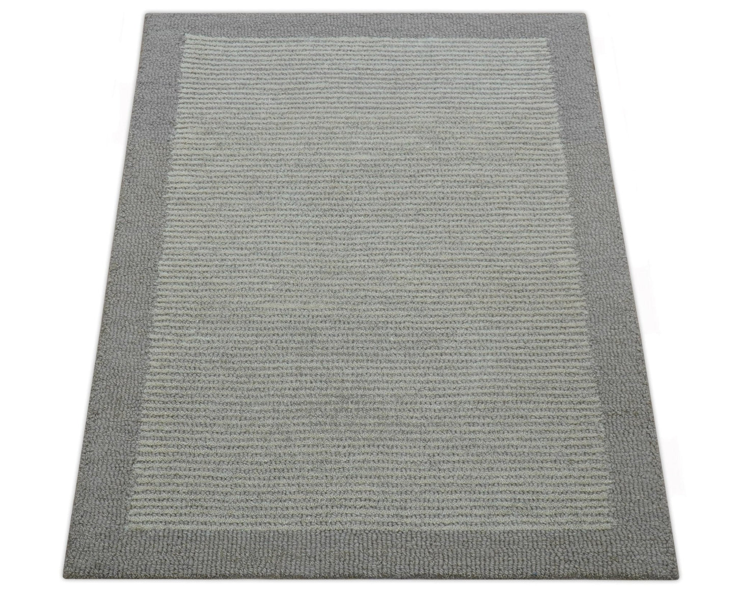 Custom Made Modern Solid Design Gray Hand Tufted Wool Rug
