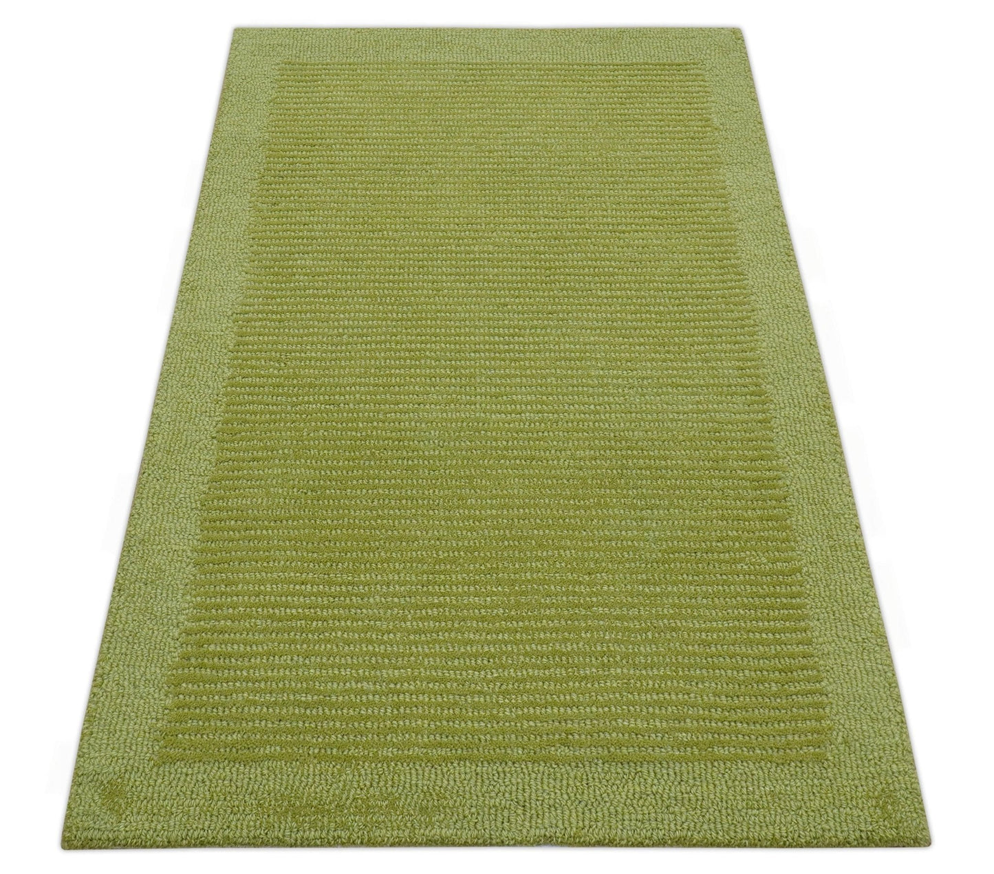Custom Made Modern Solid Design Green Hand Tufted Wool Rug
