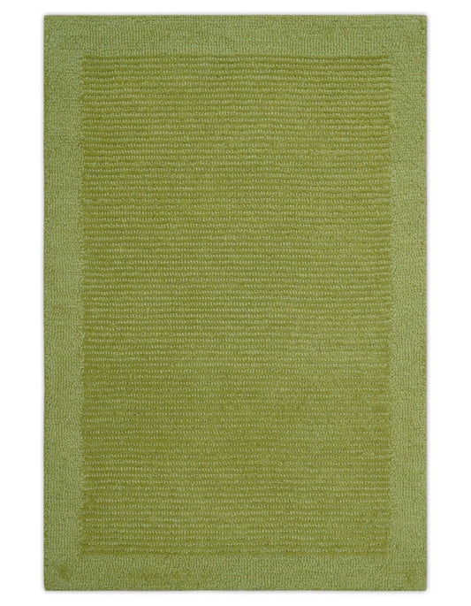 Custom Made Modern Solid Design Green Hand Tufted Wool Rug