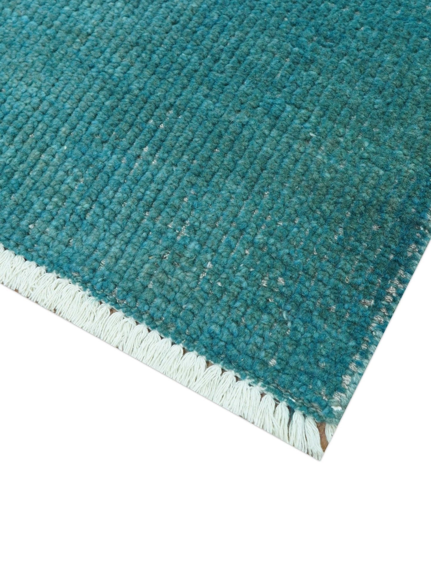 Custom Made Modern Solid Overdyed Blue Hand Knotted Wool Area Rug