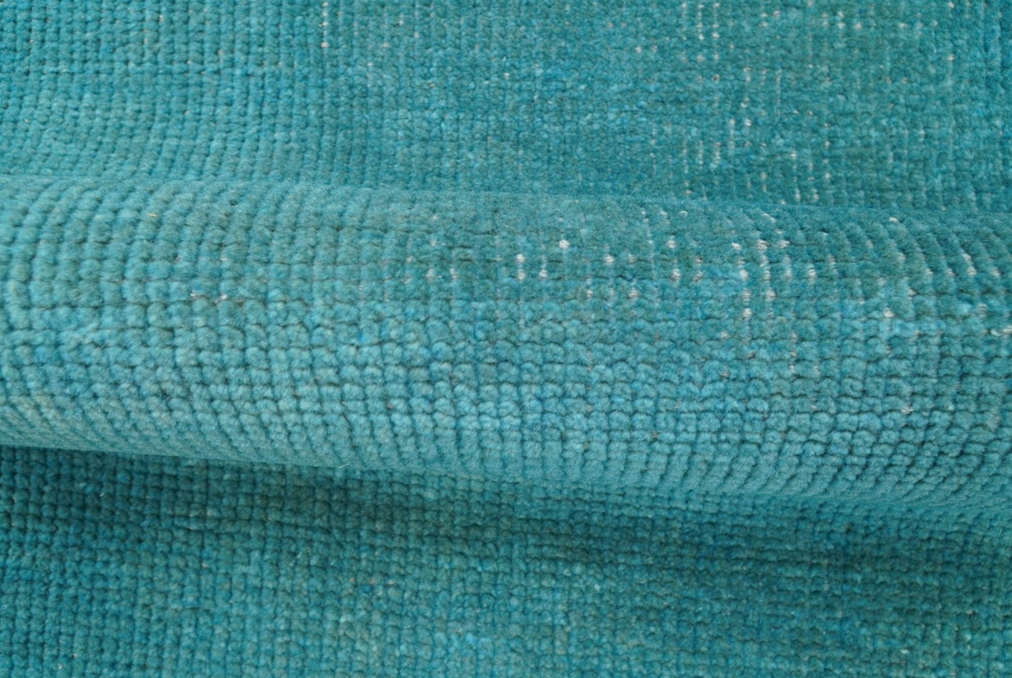 Custom Made Modern Solid Overdyed Blue Hand Knotted Wool Area Rug