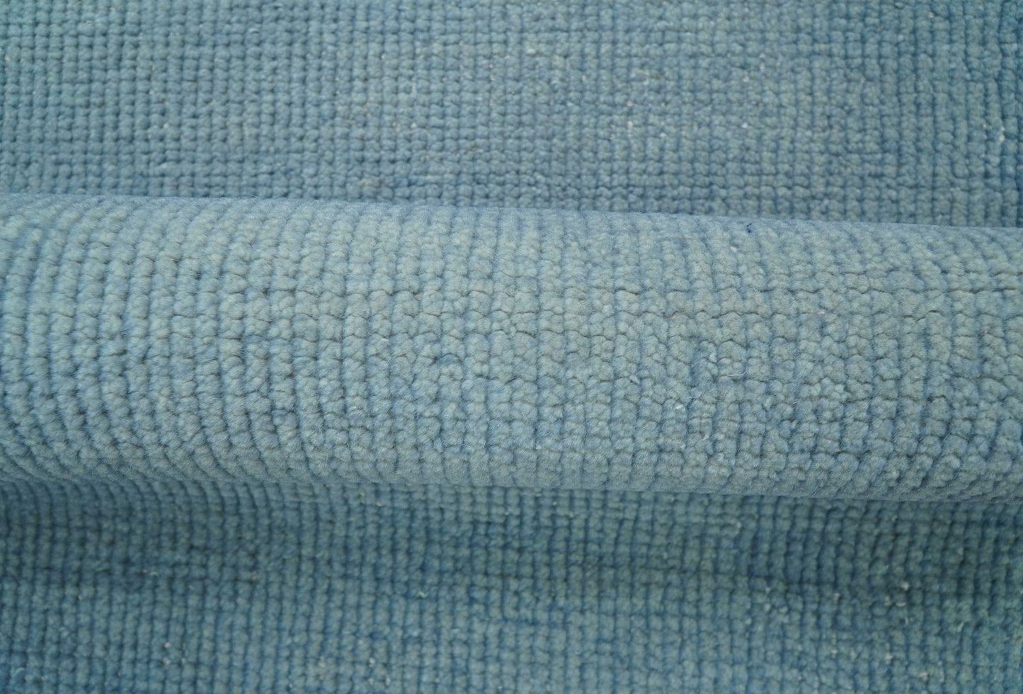 Custom Made Modern Solid Overdyed Light Blue Hand Knotted Wool Area Rug