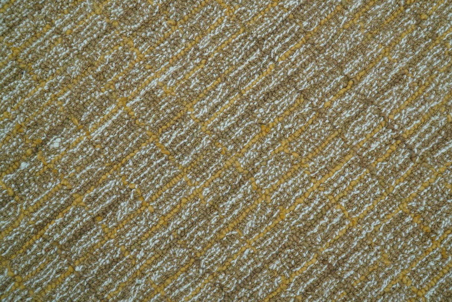 Custom Made Modern Style Hand Tufted Mustard and Brown Wool Rug