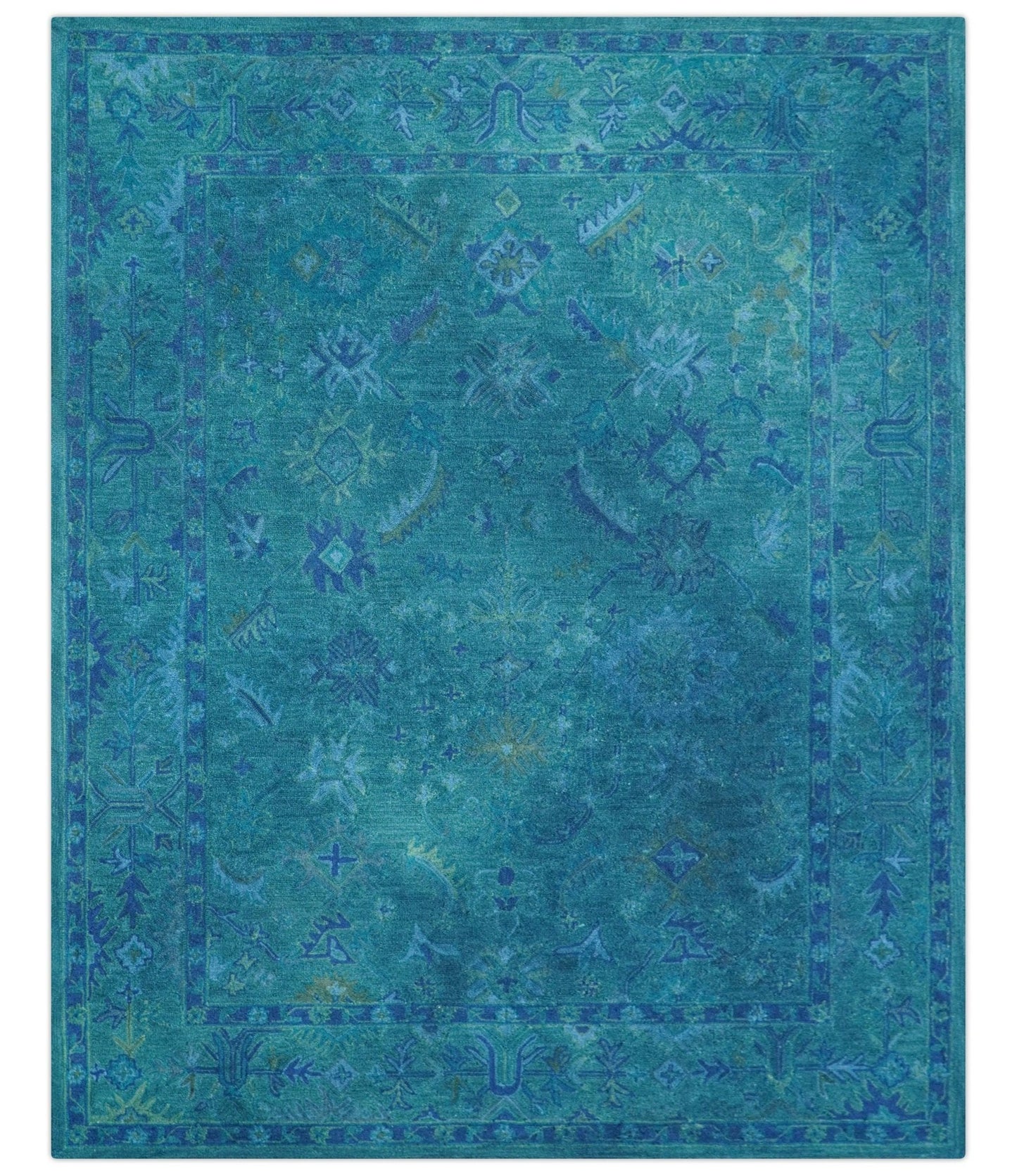 Custom Made Overdyed Traditional Oushak Blue Hand Tufted Wool Area Rug