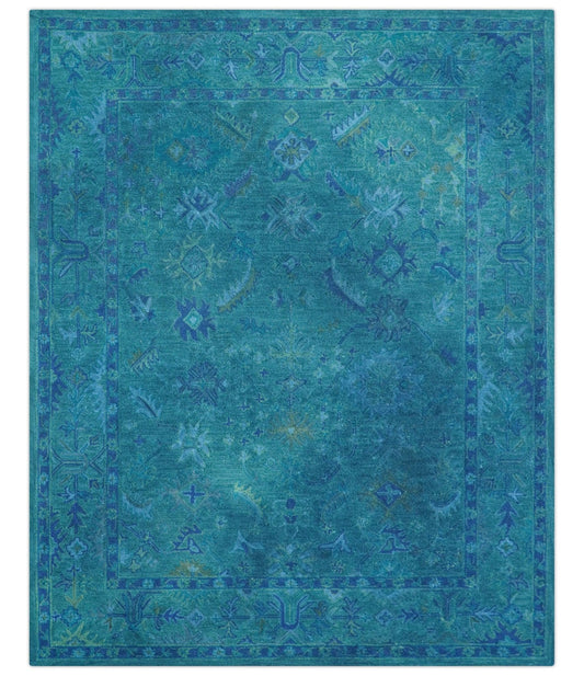 Custom Made Overdyed Traditional Oushak Blue Hand Tufted Wool Area Rug