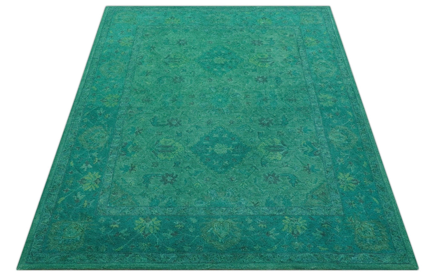 Custom Made Overdyed Traditional Oushak Green Hand Tufted Wool Area Rug