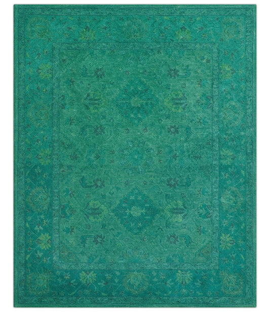 Custom Made Overdyed Traditional Oushak Green Hand Tufted Wool Area Rug